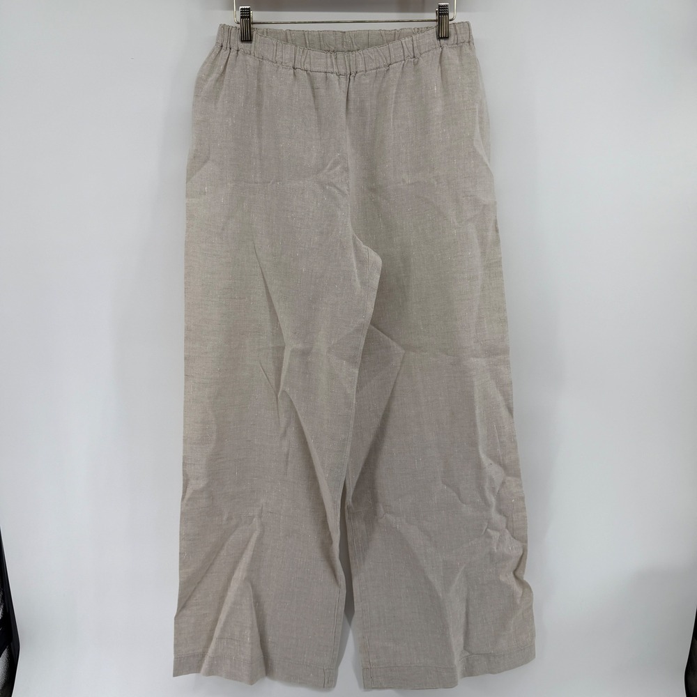 Chico's Women's Size 1 Oatmeal Beige 100% Linen Wide Leg Elastic Waist Pants med